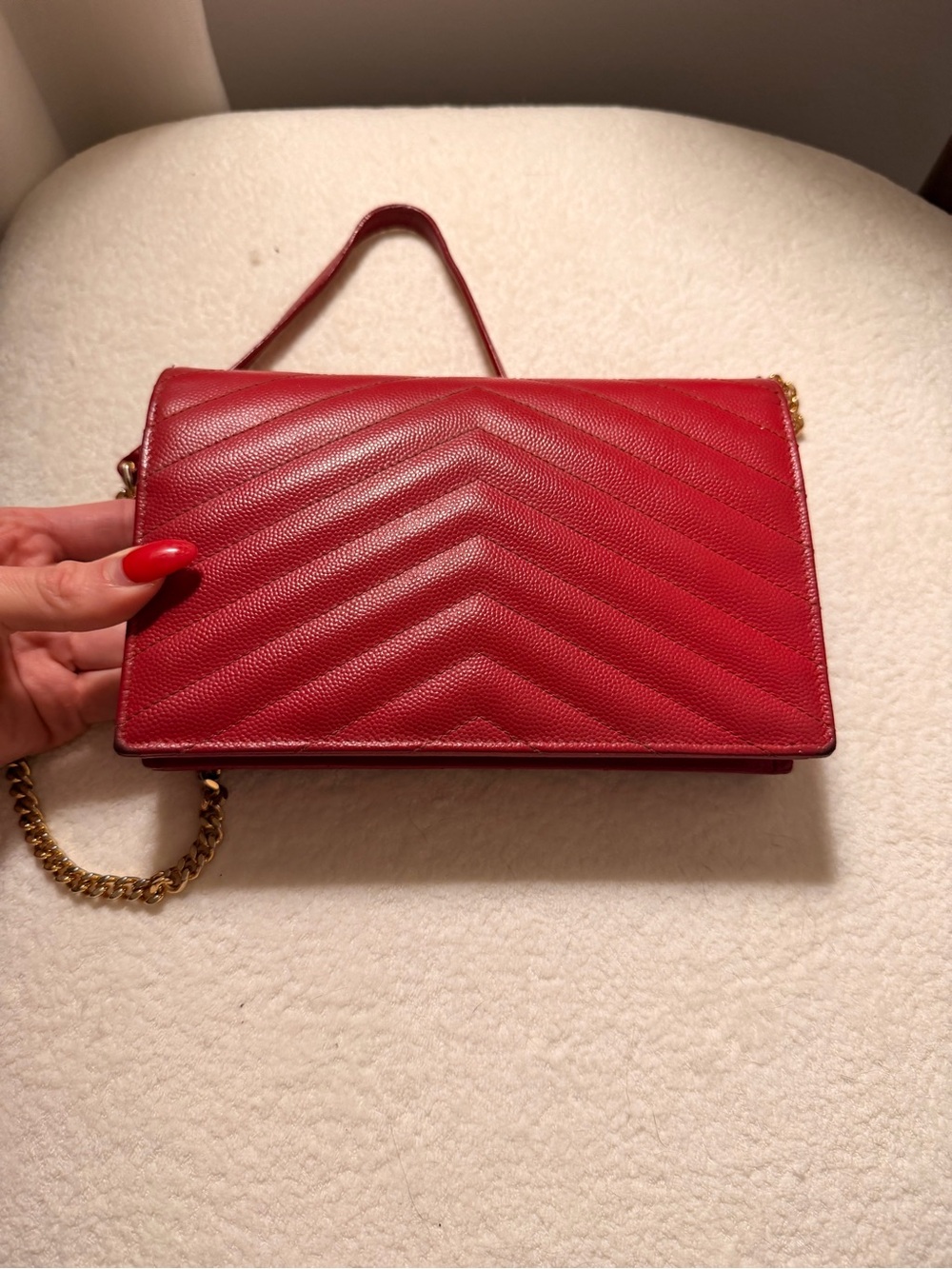 Saint Laurent YSL Monogram Chevron Chain mini bag in Red ❤️ - Picture 4 of 5